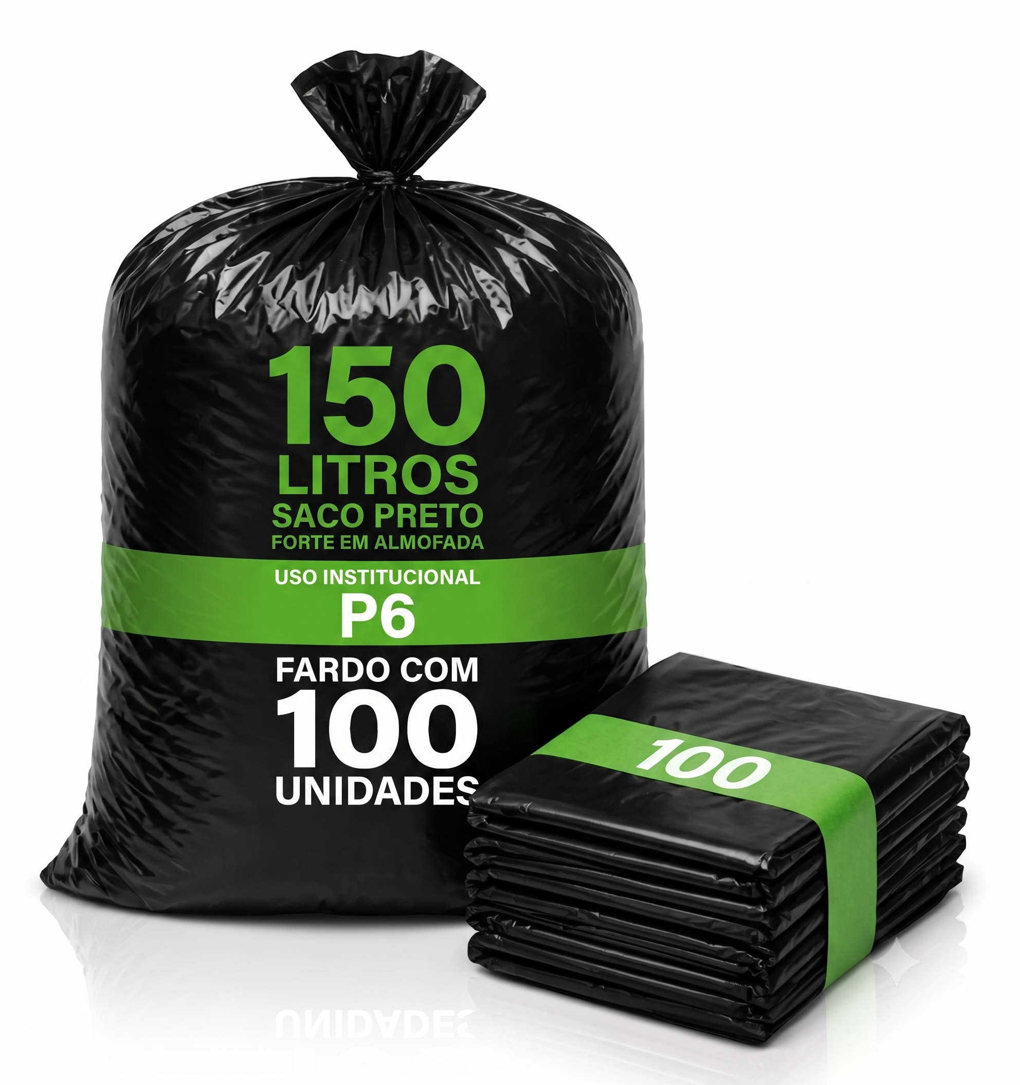 Saco Preto Forte em Almofada para Lixo - Institucional de 150 Litros - Fardo com 100 Unidades