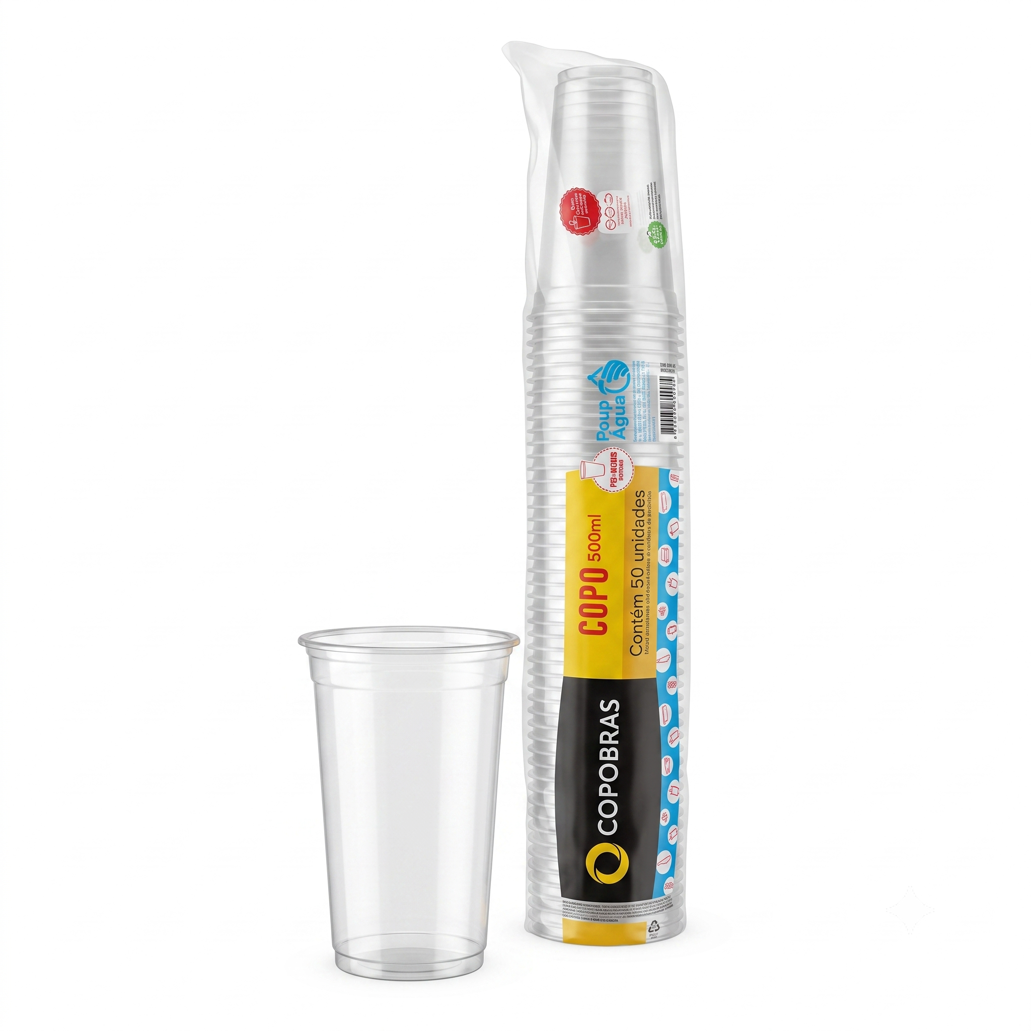 Tira de Copo Plástico Descartavel - Liso Transparente com 500ml - Tira com 50 Unidades - COPOBRAS